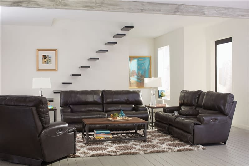 Wembley Power Headrest Power Lumbar 2 Piece Lay Flat Power Reclining Sofa Set in Steel Leather by Catnapper - 76458-SET-S