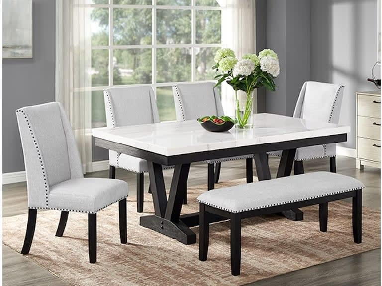 Varley/Vance 5 Piece Rectangular Dining Room Set in White Finish by Crown Mark - CM-1320-6P