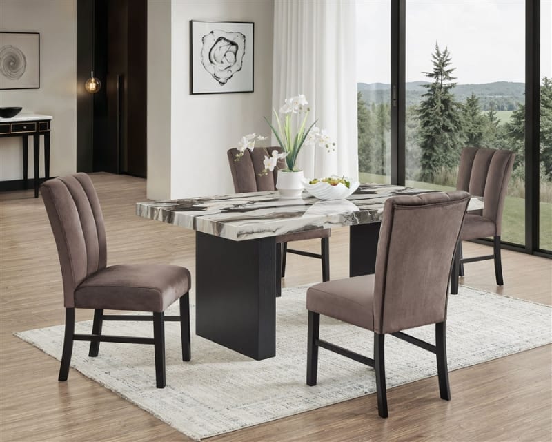 Vega 5 Piece Dining Room Set in Faux Marble Top by Crown Mark - CM-1420T-3972-5P