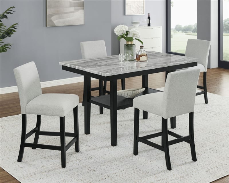 Marbel 5 Piece Counter Height Dining Room Set in Faux Marble Tabletop by Crown Mark - CM-1718SET