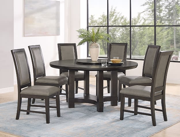 Jeffries 7 Piece Round Dining Room Set in Brown Finish by Crown Mark - CM-2070-5P