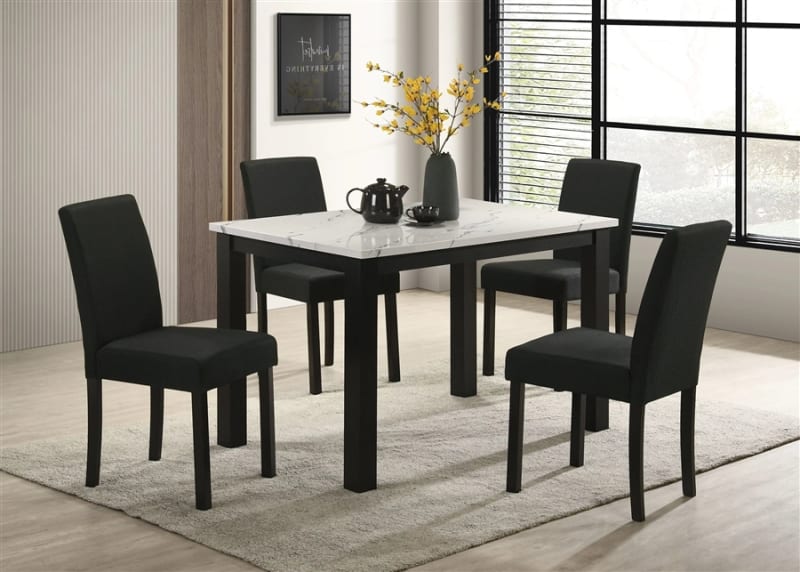 Resia 5 Piece Dining Room Set in White and Black Finish by Crown Mark - CM-2120T-3048-5P