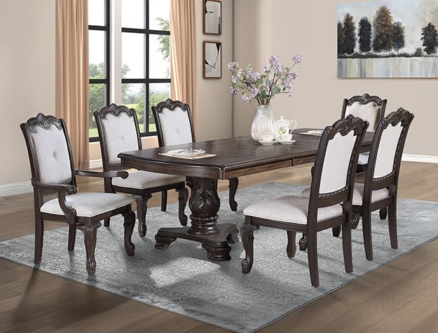 Kiera Rectangular Table 7 Piece Dining Set in Coffee Brown Finish by Crown Mark - CM-2149T-44108-7P
