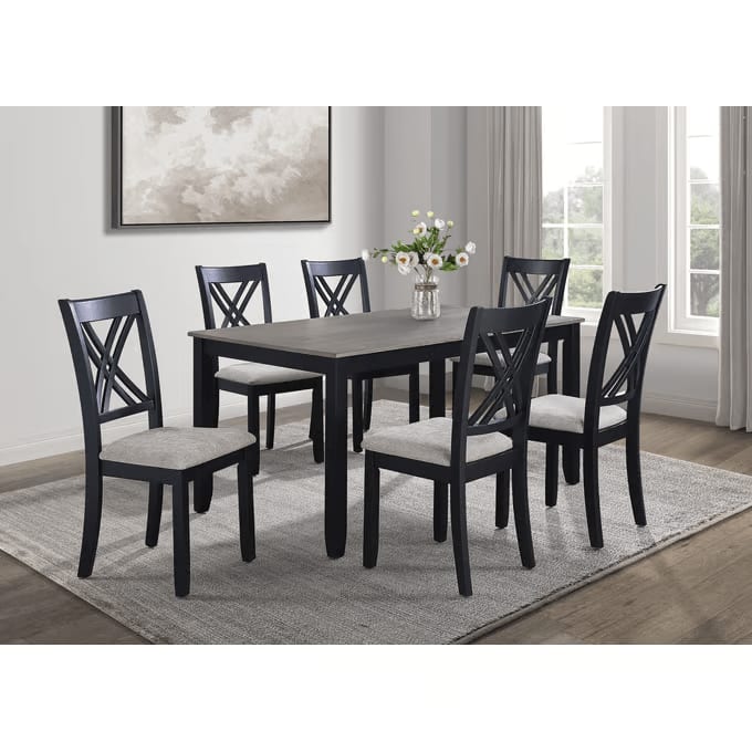 Eloise 7 Piece Rectangular Dining Room Set in Black and Light Grey Finish by Crown Mark - CM-2430SET-LG