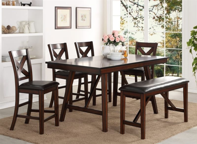 Vernon 5 Piece Counter Height Dining Set in Distressed Brown Finish by Crown Mark - CM-2756