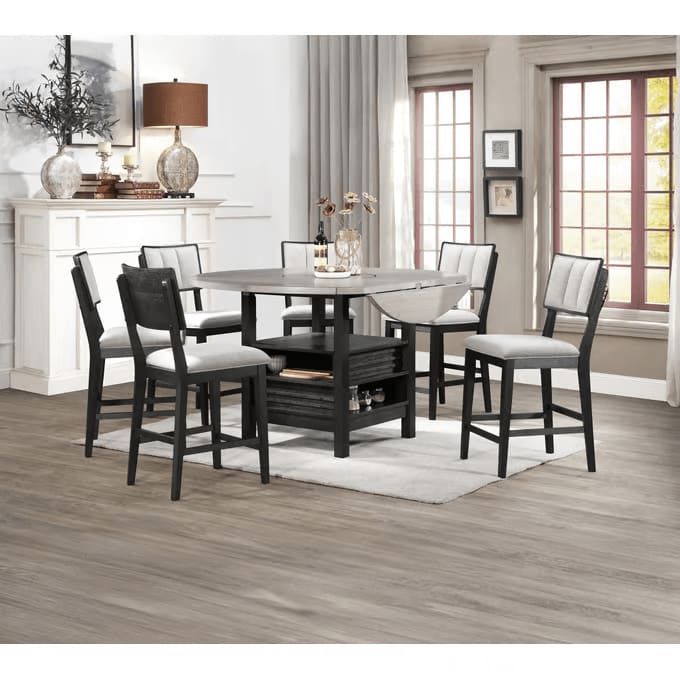 Cline 7 Piece Counter Height Dining Room Set in Grey and Black Finish by Crown Mark - CM-2850LG-5P
