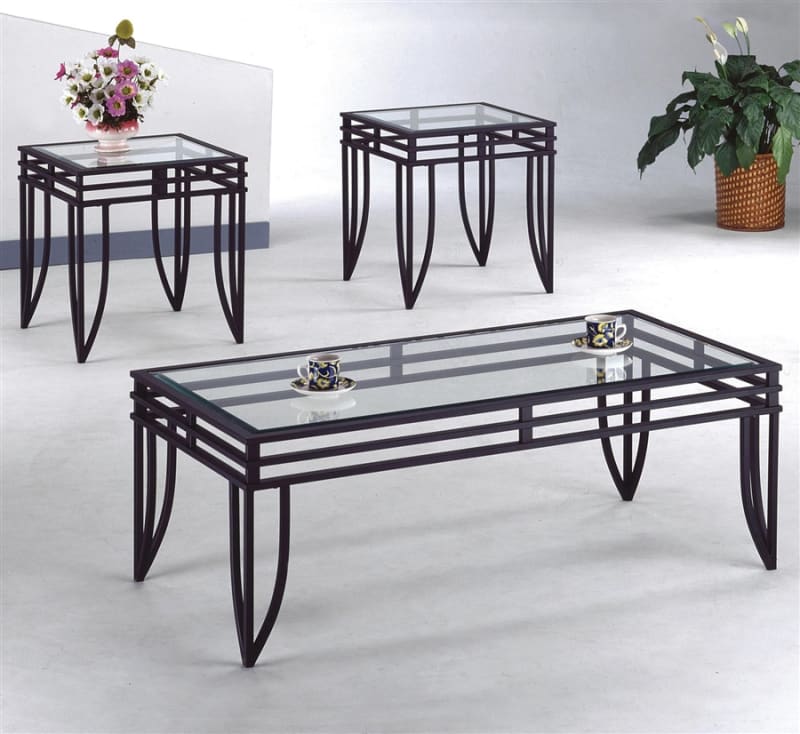 Matrix 3 Piece Occasional Table Set in Black Finish by Crown Mark