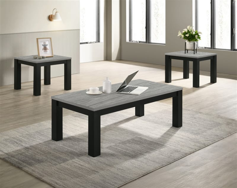 Theo 3 Piece Cocktail Table Set in Neutral Grey and Black Finish by Crown Mark - CM-4168SET-GY