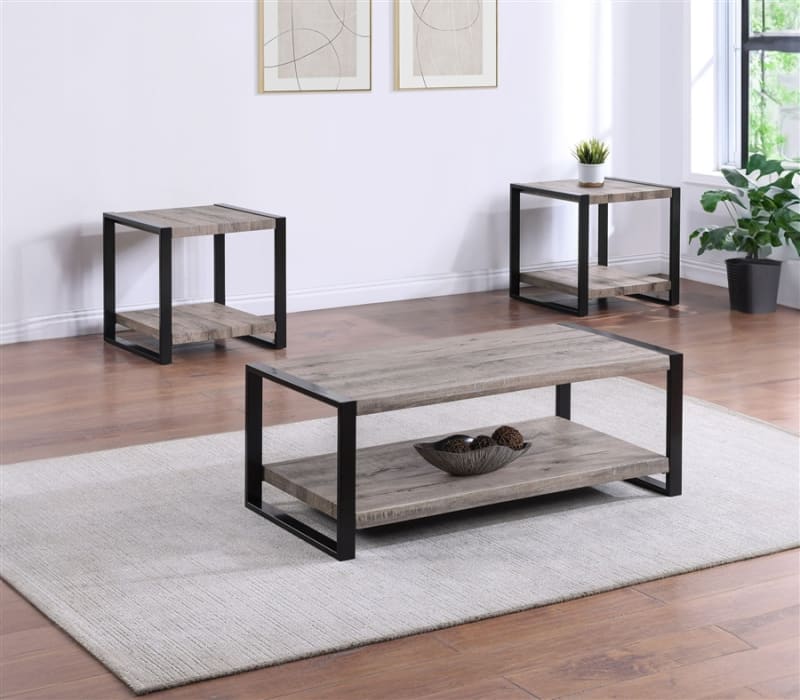 Mildred 3 Piece Cocktail Table Set in Weathered Wood Finish by Crown Mark - CM-4217SET