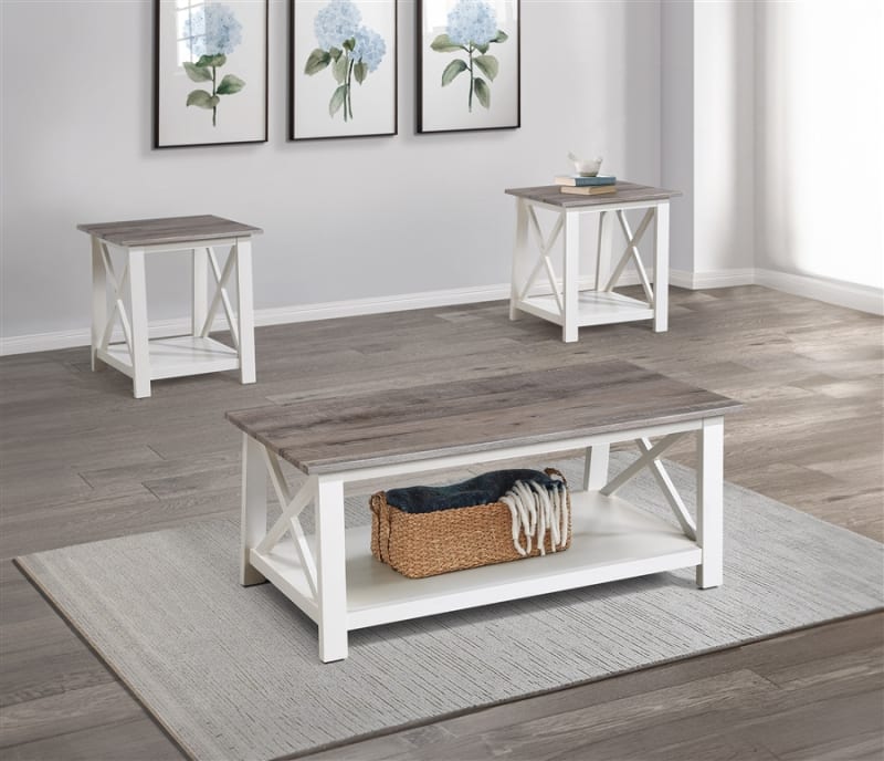 Thelma 3 Piece Cocktail Table Set in Weathered Gray and White Finish by Crown Mark - CM-4218SET