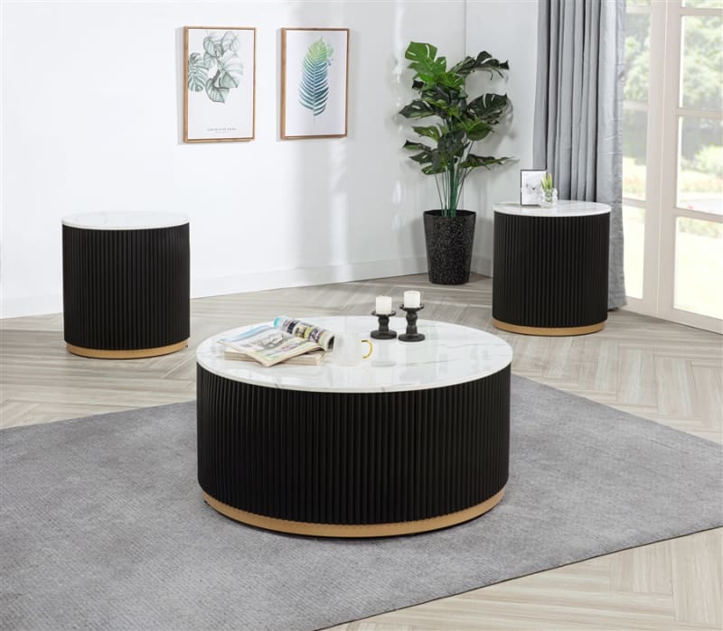 Kara 3 Piece Cocktail Table Set in Marble-Inspired Tabletop by Crown Mark - CM-4219SET