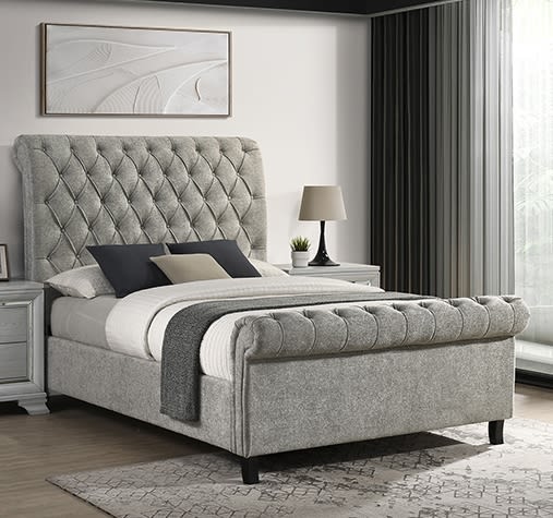 Kate Queen Platform Bed in Light Grey Tweed Finish by Crown Mark - CM-5103LG-Q