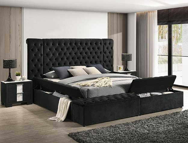 Liliana Storage Queen Bed in Black Finish by Crown Mark - CM-5203BK-Q