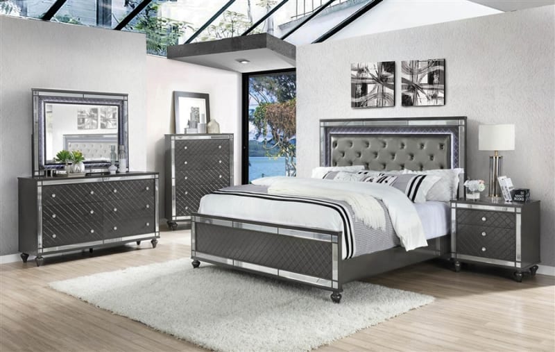Refino 6 Piece Bedroom Suite in Gray Finish by Crown Mark - CM-B1670