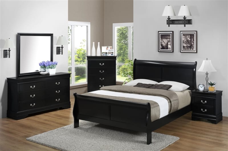 Louis Philip 6 Piece Bedroom Suite in Black Finish by Crown Mark - CM-B3950