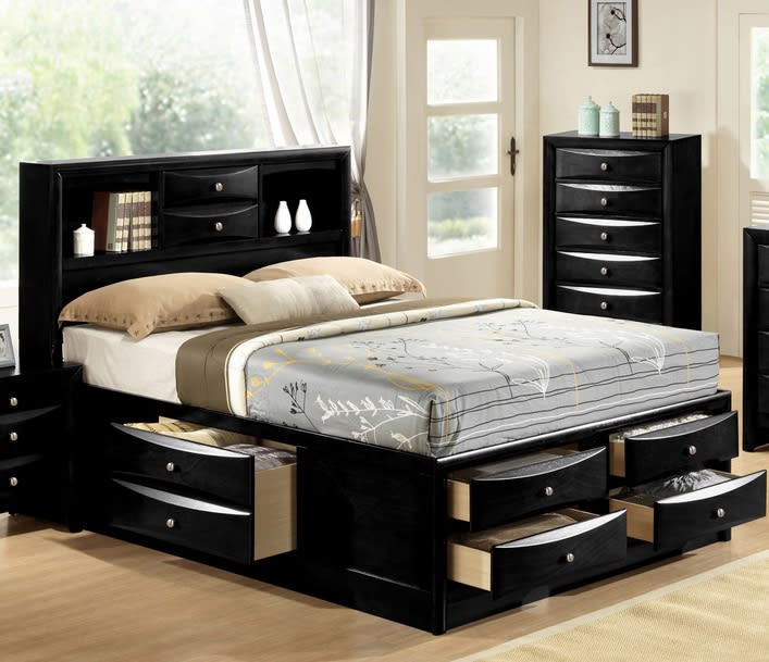 Emily Storage Captain Bed in Black Finish by Crown Mark - B4285-Bed
