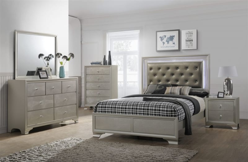 Lyssa 6 Piece Bedroom Suite in Champagne Finish by Crown Mark - CM-B4300