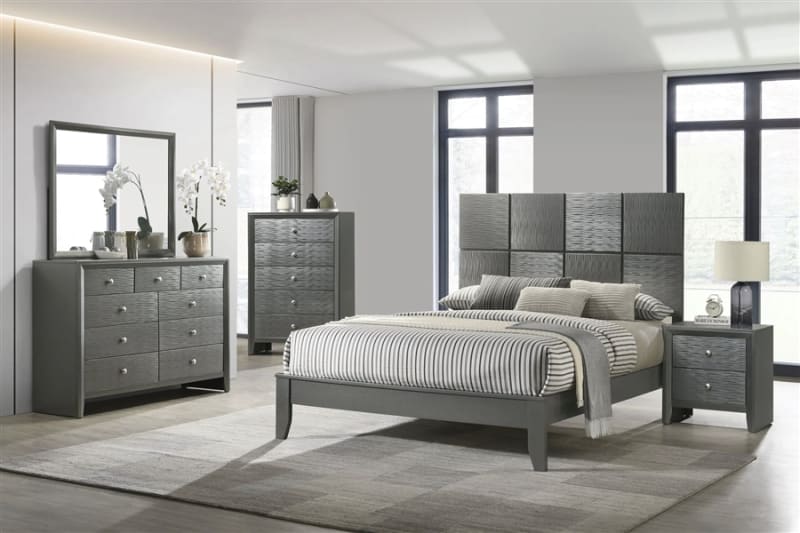 Denker 6 Piece Bedroom Set in Gun Metal Finish by Crown Mark - CM-B4715-SET