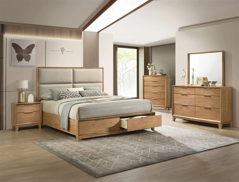 Florian Platform Storage Bed 6 Piece Bedroom Set in Natural Finish by Crown Mark - CM-B6572-SET