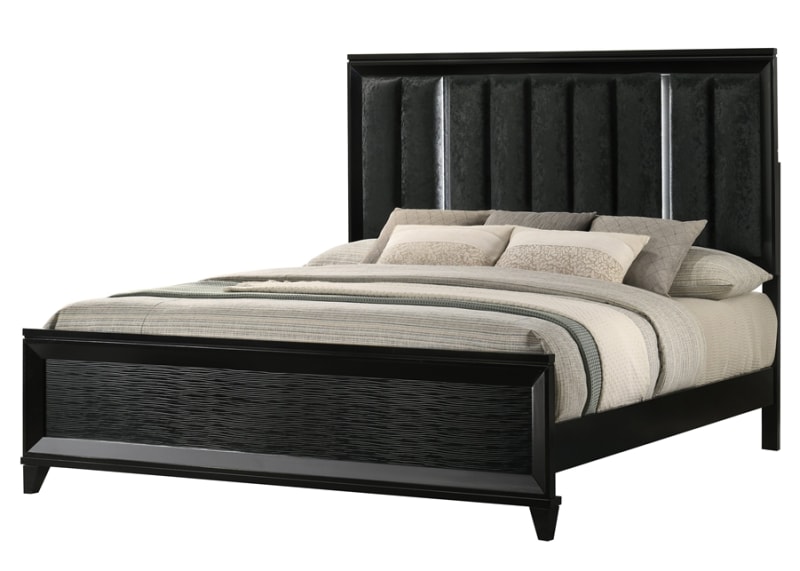 Cressida Queen LED Upholstered Panel Bed in Black Finish by Crown Mark - CM-B7350-Q