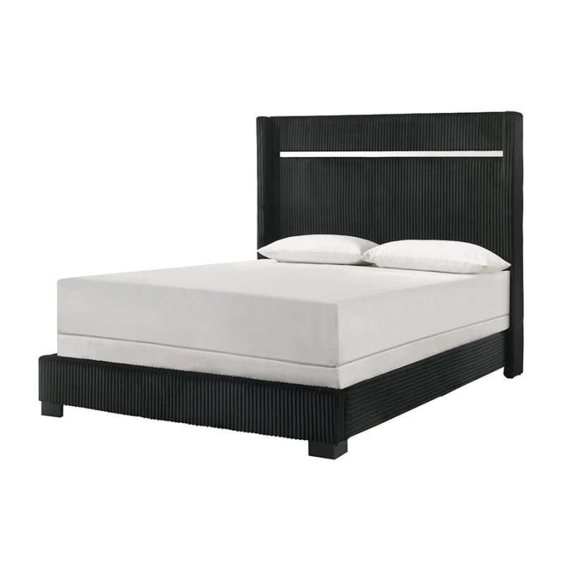 Gennro Contemporary Upholstered Queen Bed in Black Finish by Crown Mark - CM-B9295-Q