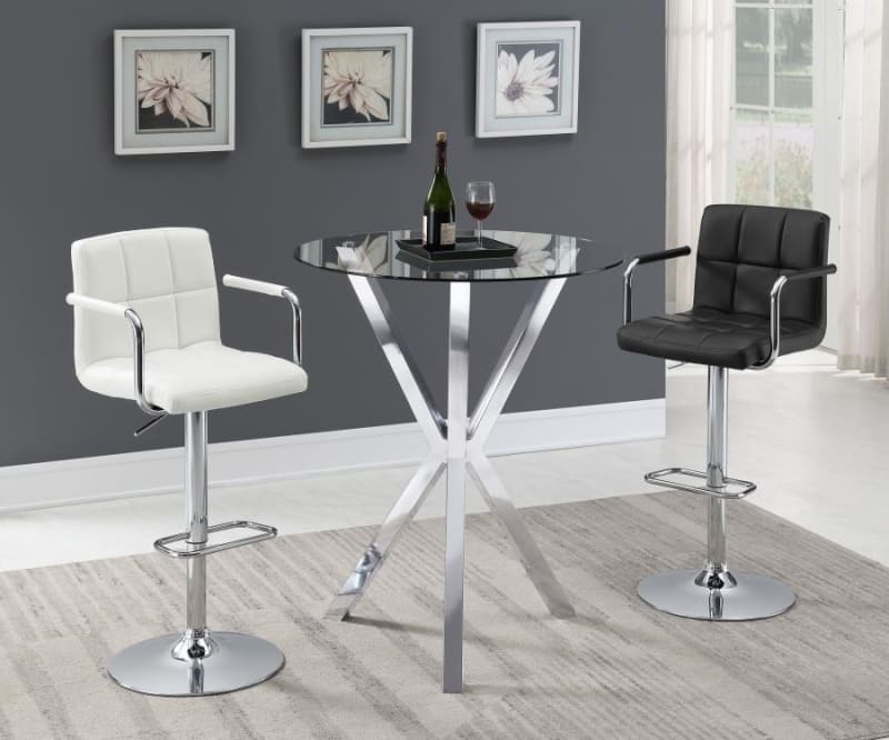 Denali Round Glass Top Bar Table 3 Piece Set in Chrome Finish by Coaster - 100186