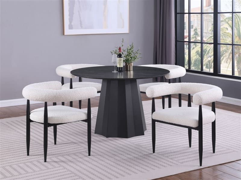 Camden 5 Piece Round Faux Marble Top Dining Room Set in Faux Black Finish by Coaster - COA-105780