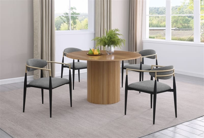 Bradbury 5 Piece Round Dining Room Set in Natural and Grey Linen Finish by Coaster - COA-107350-182682