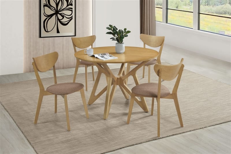 Elowen 5 Piece Round Dining Room Set in Light Walnut Finish by Coaster - COA-108440