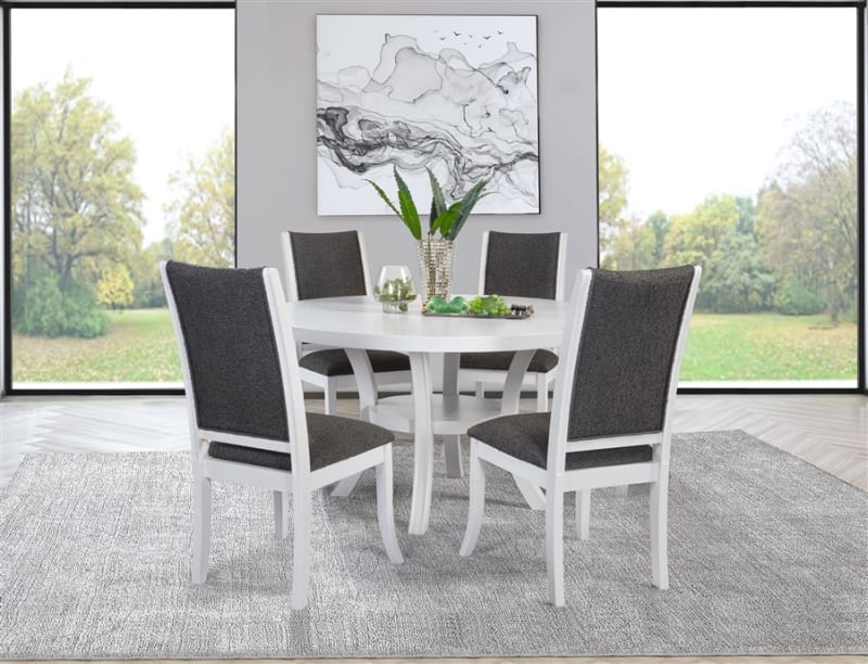 Judd 5 Piece Round Dining Room Set in Pearl White Finish by Coaster - COA-109330