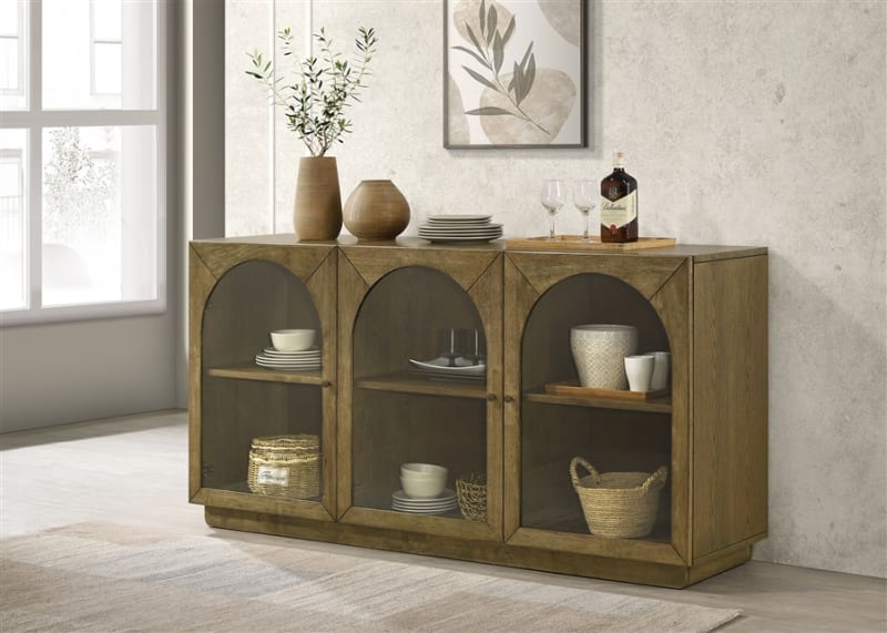 Castlewood Sideboard with Arched Glass Doors in Brown Oak Finish by Coaster - COA-109355