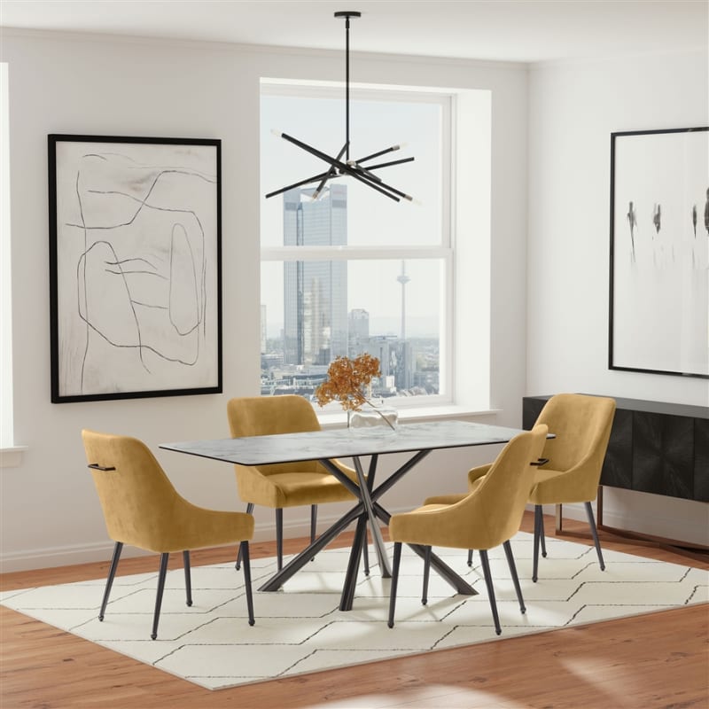 Carvell 5 Piece Rectangular Sintered Stone Dining Room Set in Mirage White and Cognac by Coaster - COA-109371-107782
