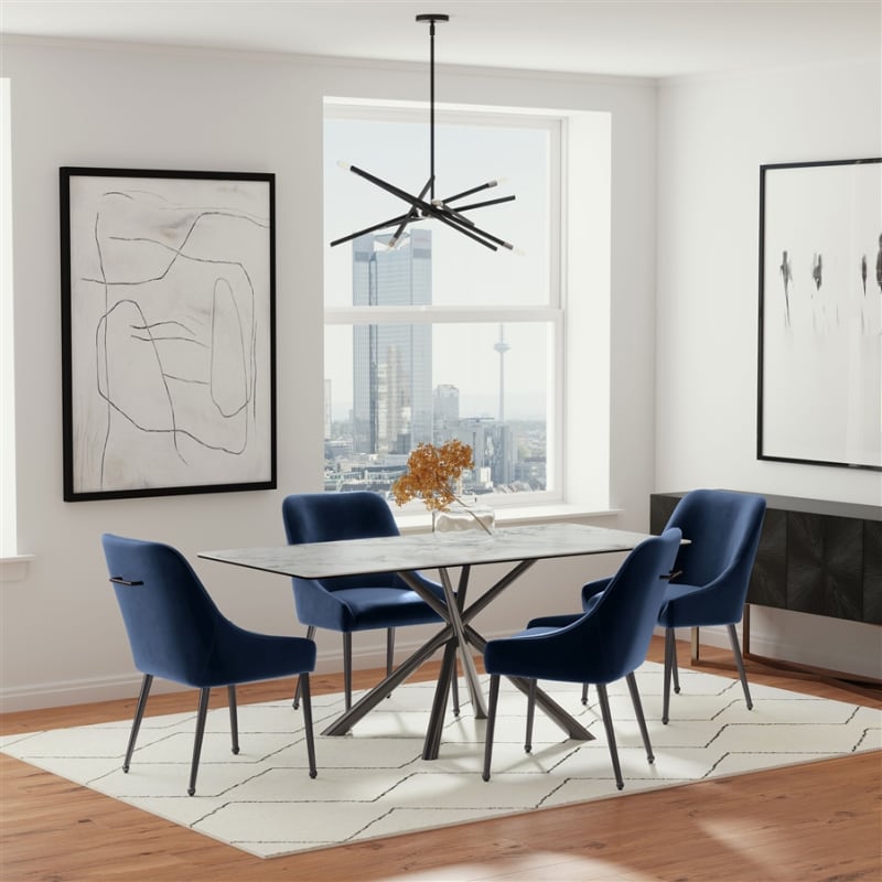 Carvell 5 Piece Rectangular Sintered Stone Dining Room Set in Mirage White and Blue by Coaster - COA-109371-107792
