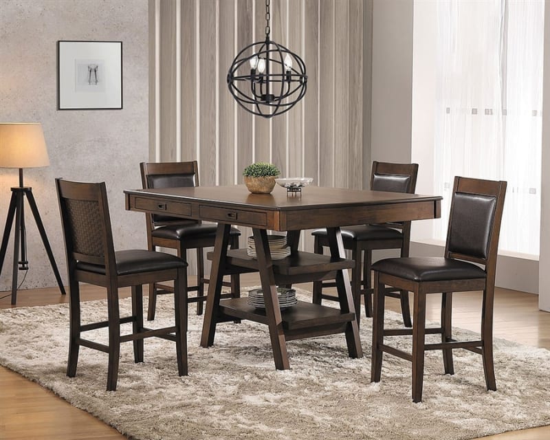 Dewey Counter Height Table 5 Piece Dining Set in Walnut Finish by Coaster - 115208