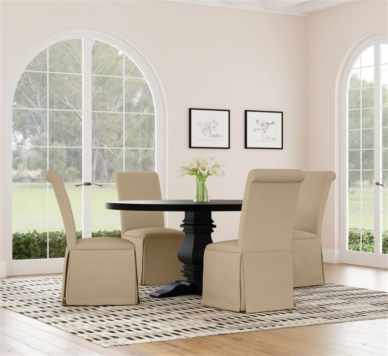 Florence 5 Piece Round Dining Room Set in Black and Light Khaki Finish by Coaster - COA-115530-100747