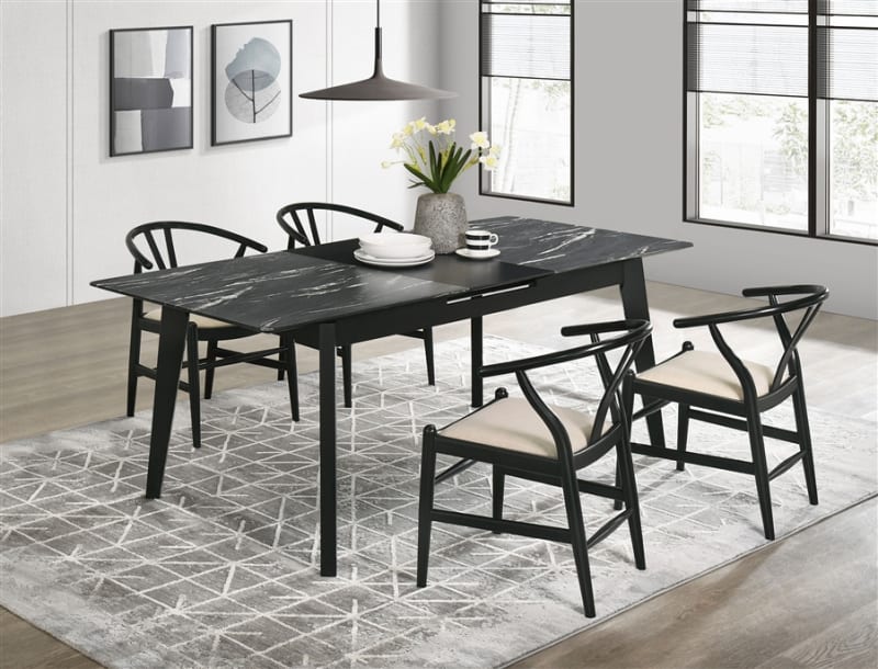 Crestmont 5 Piece Extension Leaf Dining Room Set in Black Finish by Coaster - COA-121251
