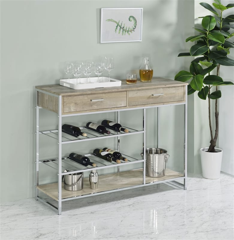 Melrose 2-Drawer Home Bar Storage with Wine Rack in Grey Finish by Coaster - COA-182275