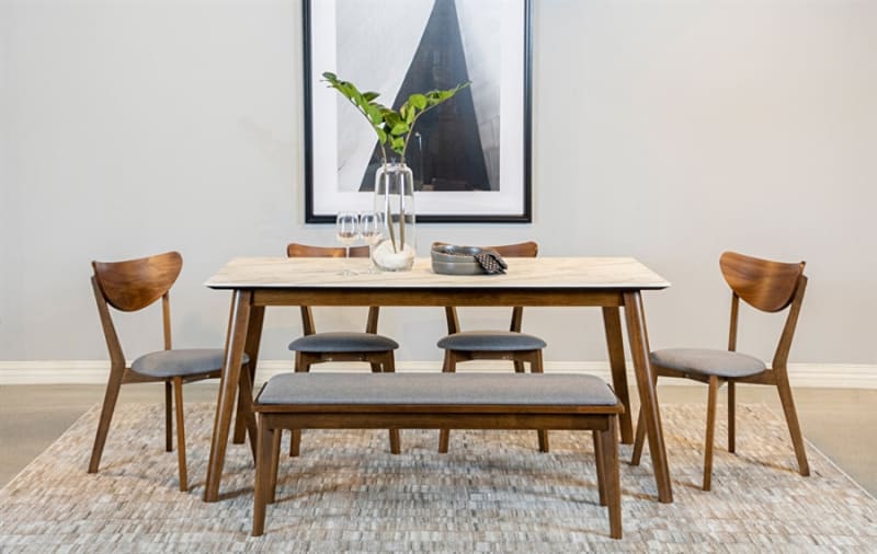 Everett 6 Piece Dining Set in Natural Walnut Finish by Coaster - 192761-6