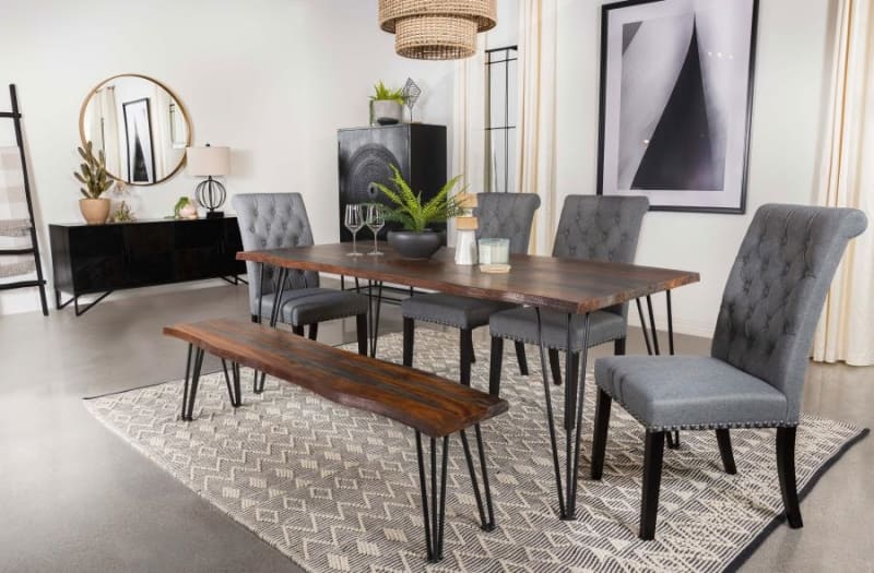 Neve Live Edge Table 5 Piece Dining Set in Sheesham Grey Finish by Coaster - 193861