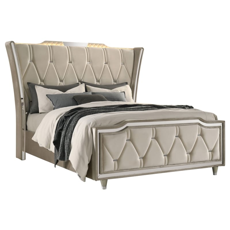 Lorient Queen LED Upholstered Bed in Ivory and Camel Finish by Coaster - 222661Q