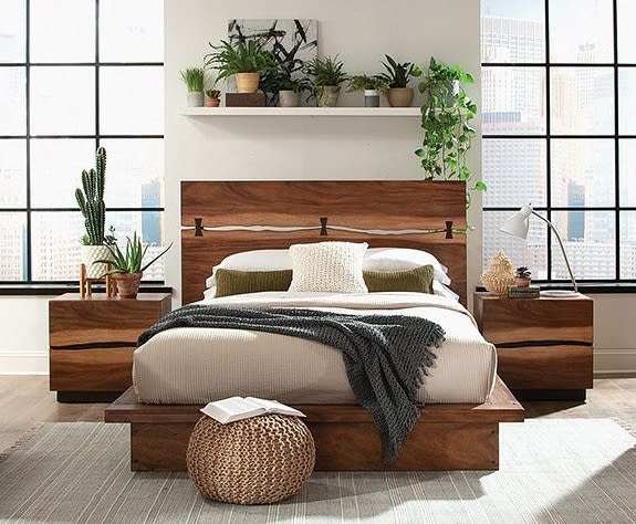 Winslow Platform Bed in Smokey Walnut and Coffee Bean Finish by Coaster - 223250Q