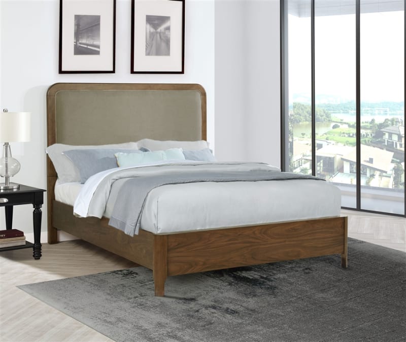 Maderia Upholstered Queen Panel Bed in Walnut Finish by Coaster - COA-223321Q
