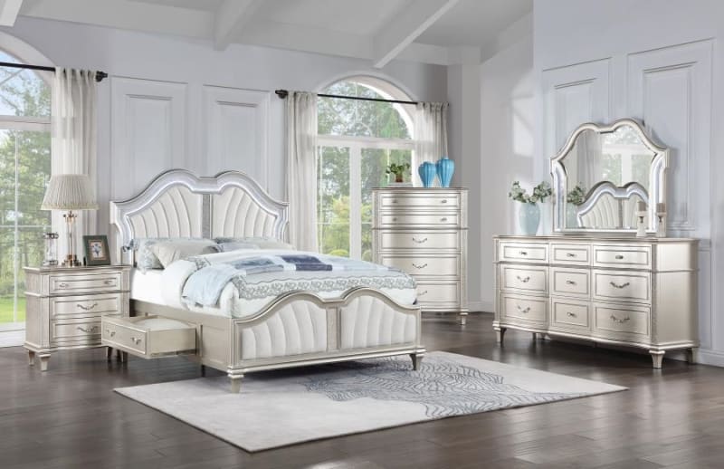 Evangeline Platform 6 Piece Bedroom Set in Silver Finish by Coaster - 223391