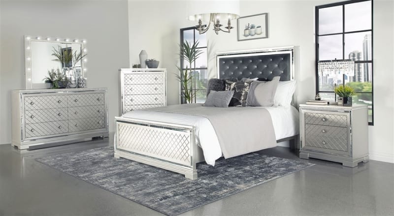 Eleanor Upholstered Bed 6 Piece Bedroom Set in Metallic Mercury Finish by Coaster - 223461