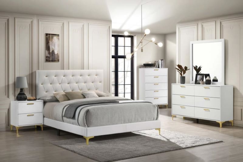 Kendall Upholstered Bed 6 Piece Bedroom Set in White Finish by Coaster - 224401