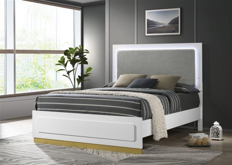 Caraway Queen LED Panel Bed in White Finish by Coaster - COA-224771Q