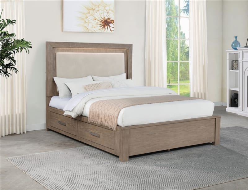Kenora Queen LED Storage Bed in Barley Brown Finish by Coaster - COA-224850Q