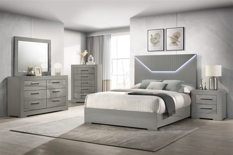 Ives 6 Piece Queen Bedroom Set in Grey High Gloss Finish by Coaster - 224971Q-S4