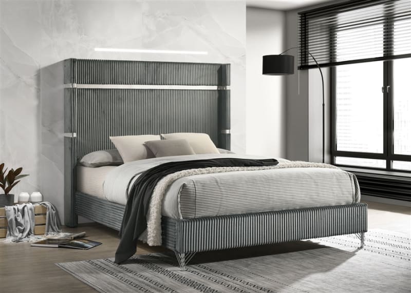 Lucia Upholstered Queen Wingback Bed in Grey and Black Finish by Coaster - COA-224991Q