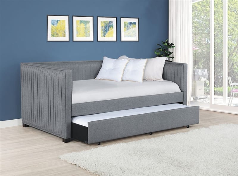 Brodie Twin Daybed with Trundle in Grey Fabric by Coaster - 300554